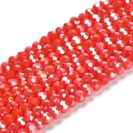 2 strenge røde facet perler med glans. = 1 m.